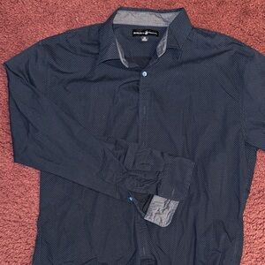 Beverly Hills Polo Club Navy Microdot Long-Sleeve Dress Shirt with Contrast Trim